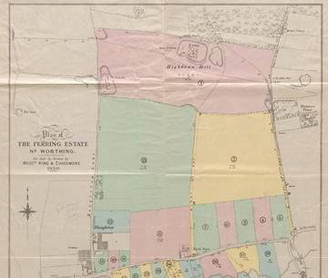 1 highdown map 1930 for the estate of mrs henty detail from west sussex record office highdown gardens are in chalk pit on top right above left sterns house highdown tower west sussex record office